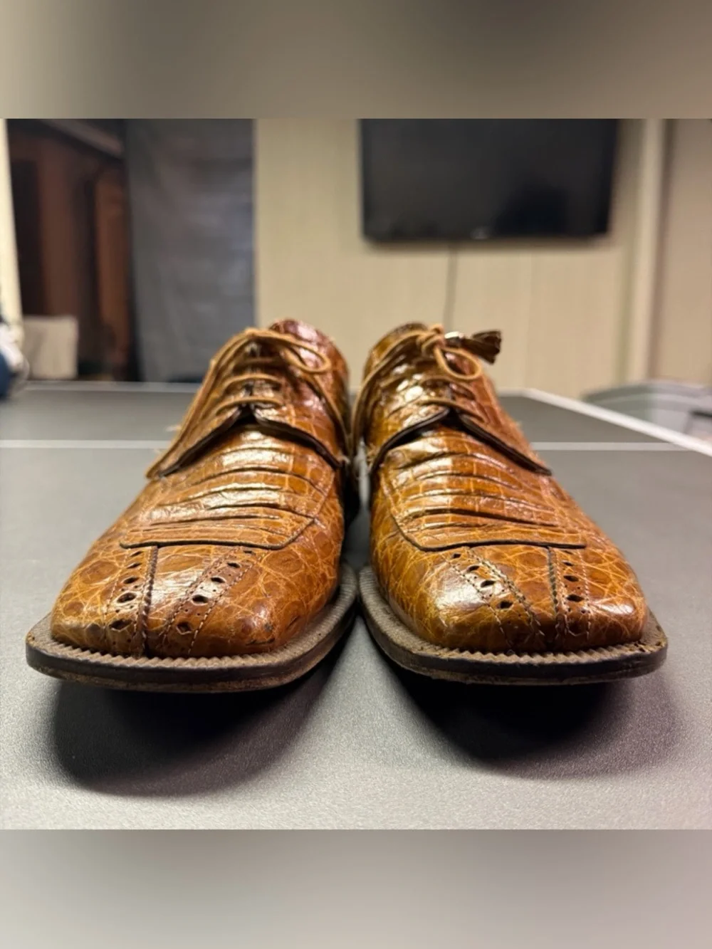 David Eden Men's Alligator Leather Dress Derby‎ Shoes Size 11 Brown